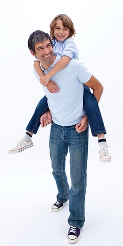 State College - Man giving boy piggyback ride