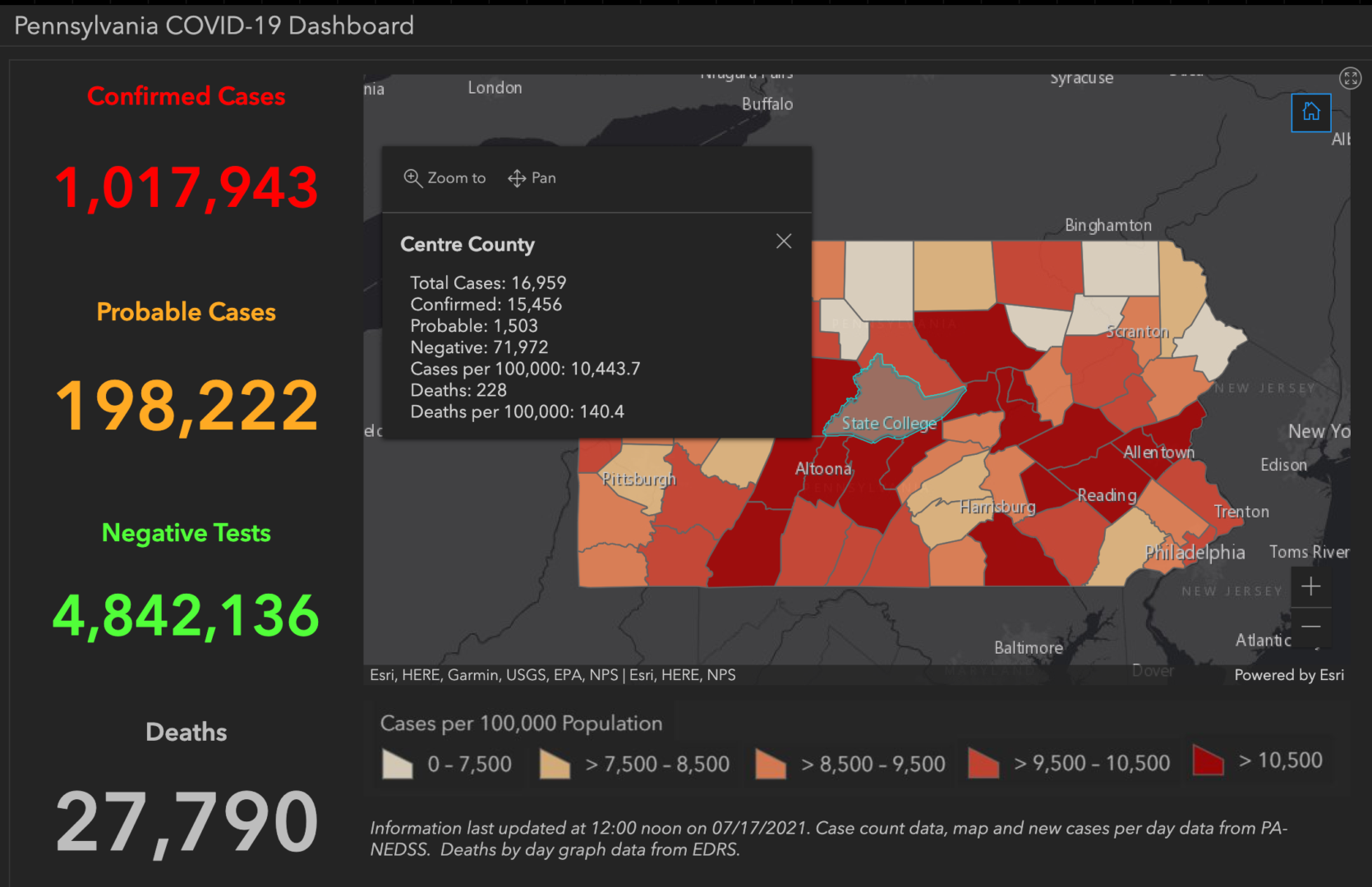 State College - covid-19 dashboard 7-17-21