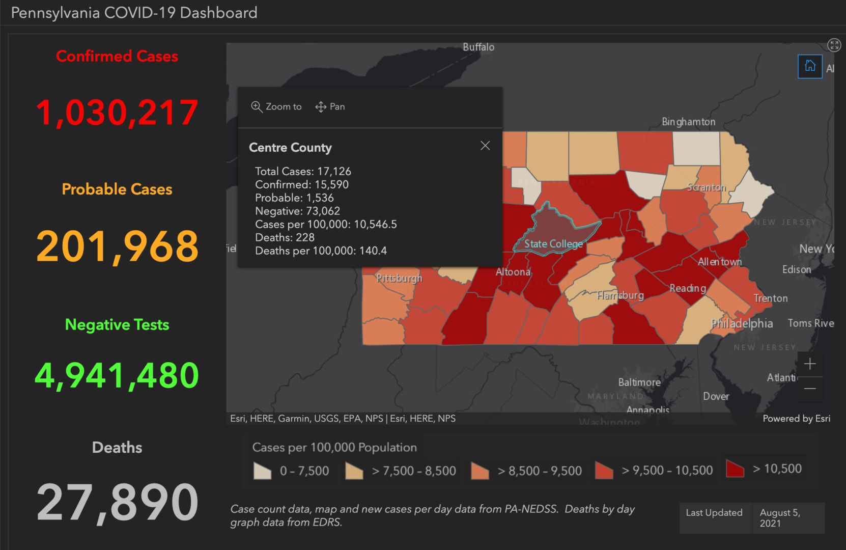 State College - covid-19 dashboard 8-5-21