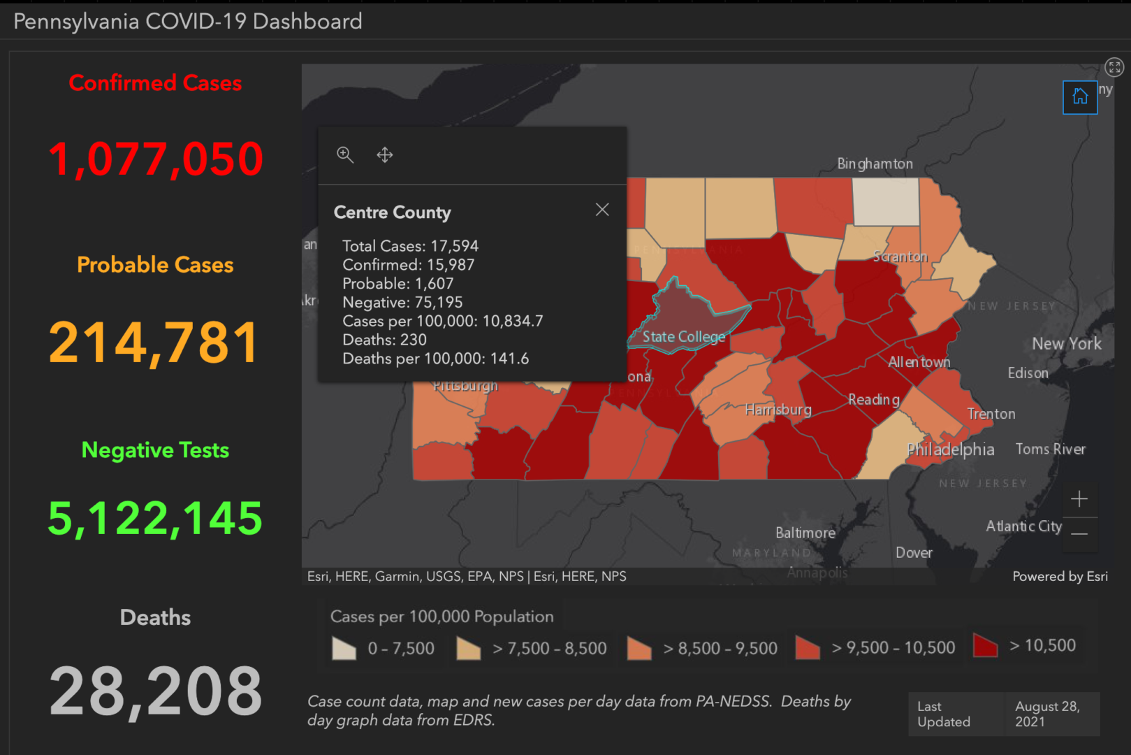 State College - covid-19 dashboard 8-28-21