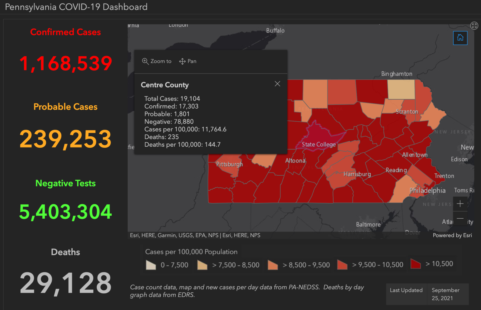 State College - covid-19 dashboard 9-25-21