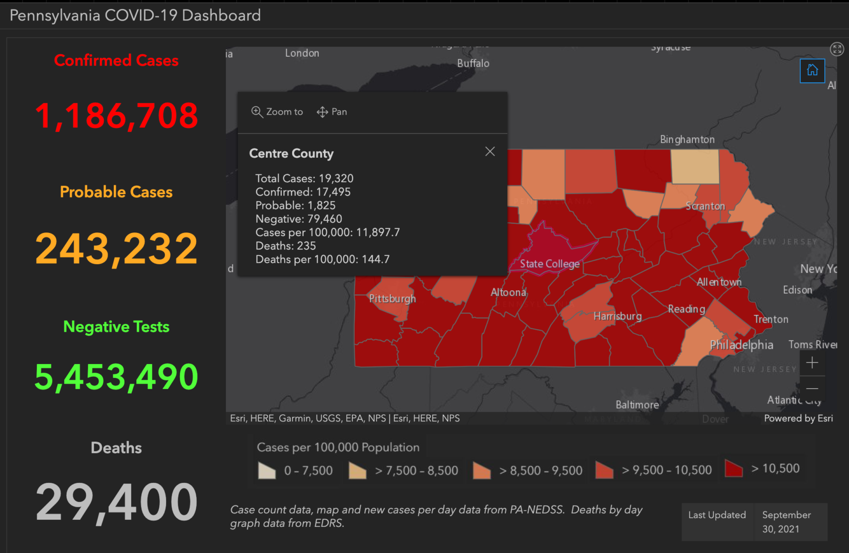 State College - covid-19 dashboard 9-30-21