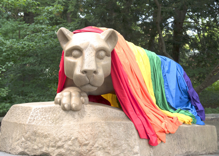 State College - lion shrine rainbow flag