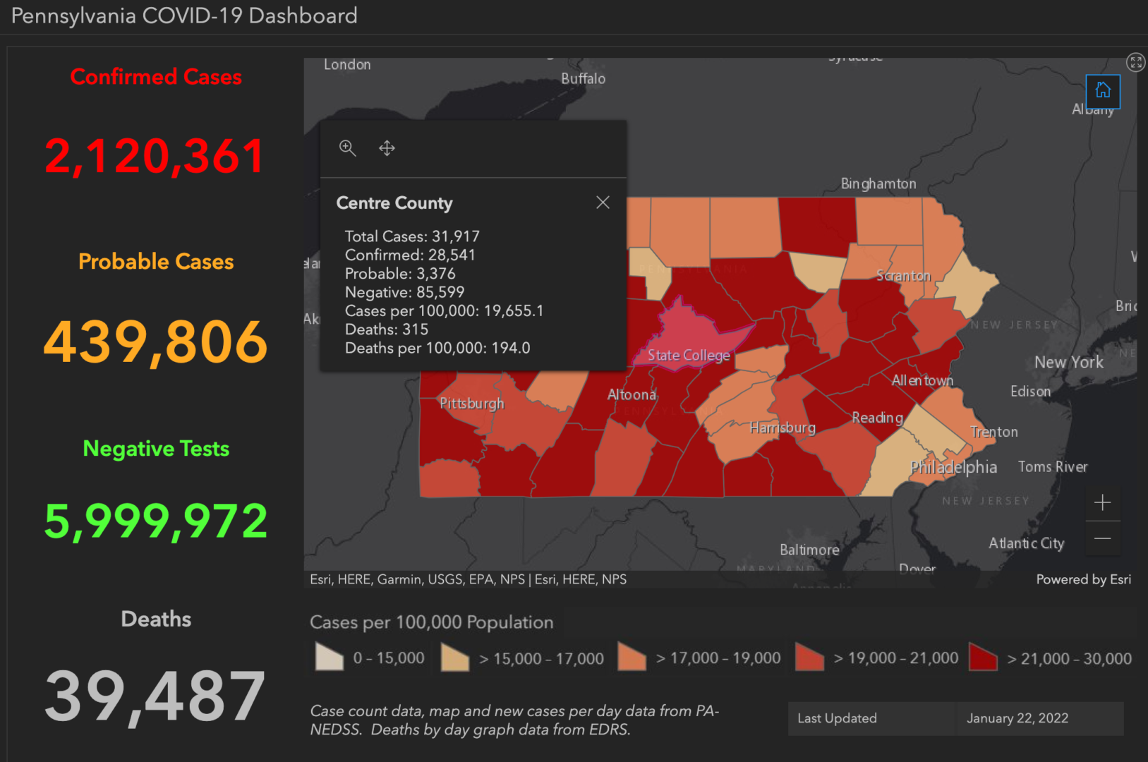 State College - covid-19 dashboard 1-22-22