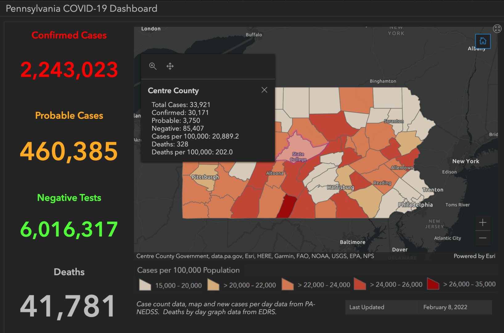 State College - covid-19 dashboard 2-8-22