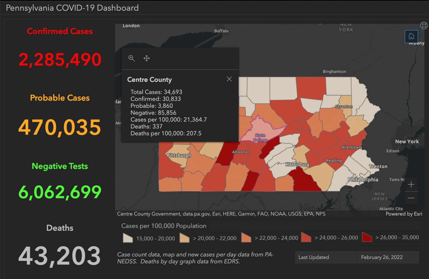 State College - covid-19 dashboard 2-26-22