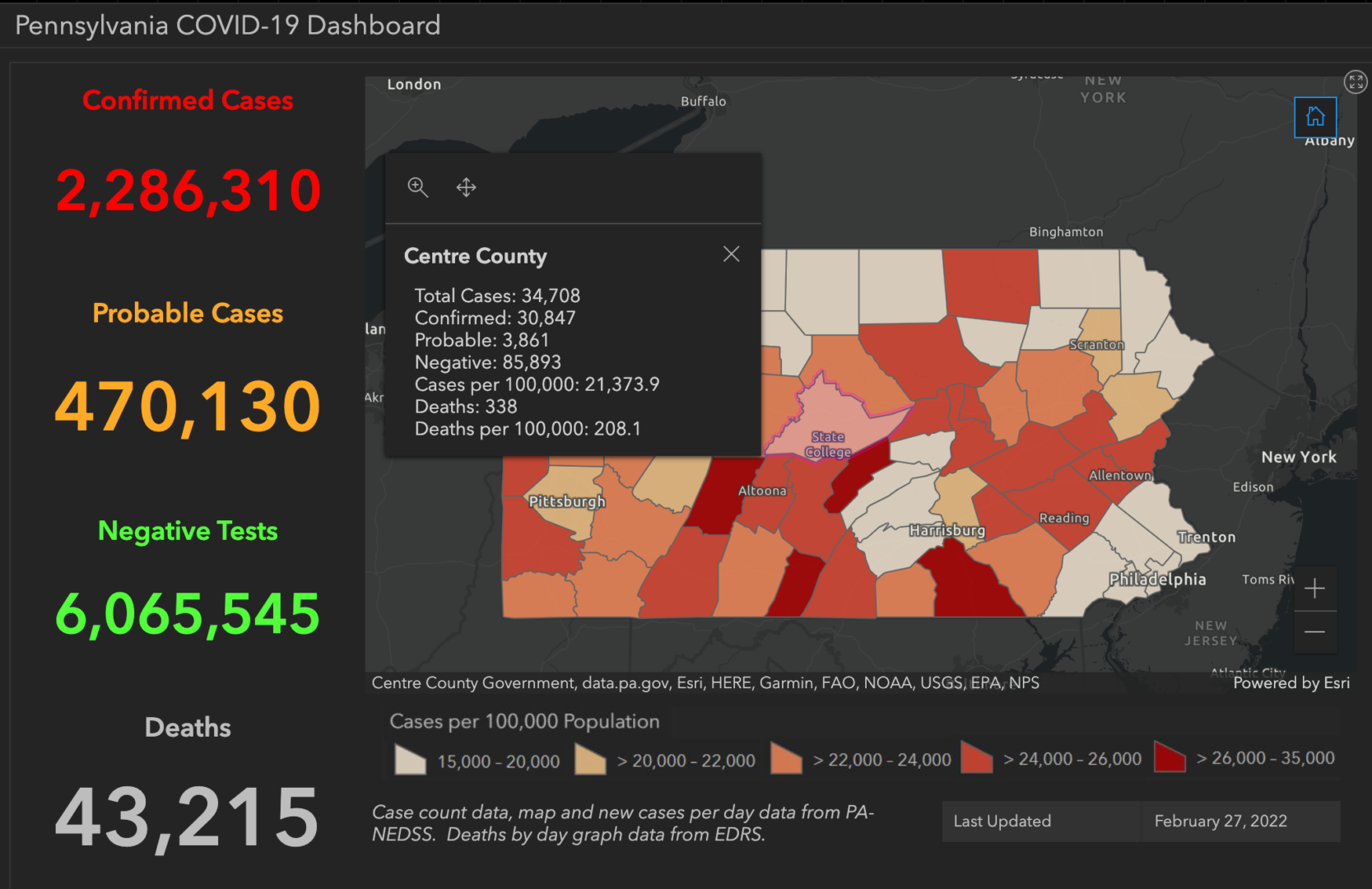 State College - covid-19 dashboard 2-27-22