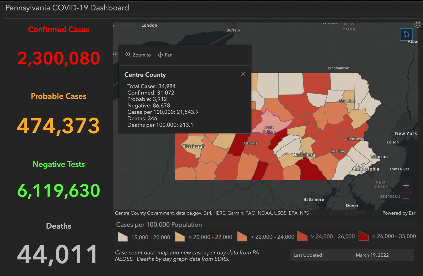 State College - covid-19 dashboard 3-19-22