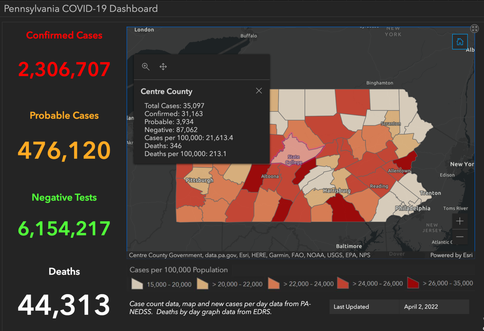 State College - covid-19 dashboard 4-2-22