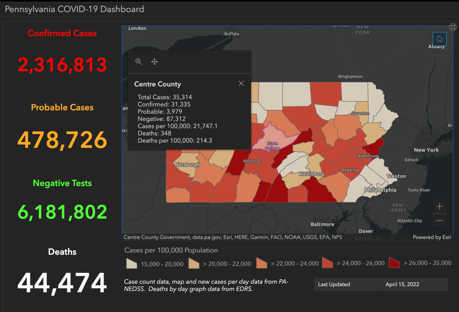 State College - covid-19 dashboard 4-15-22