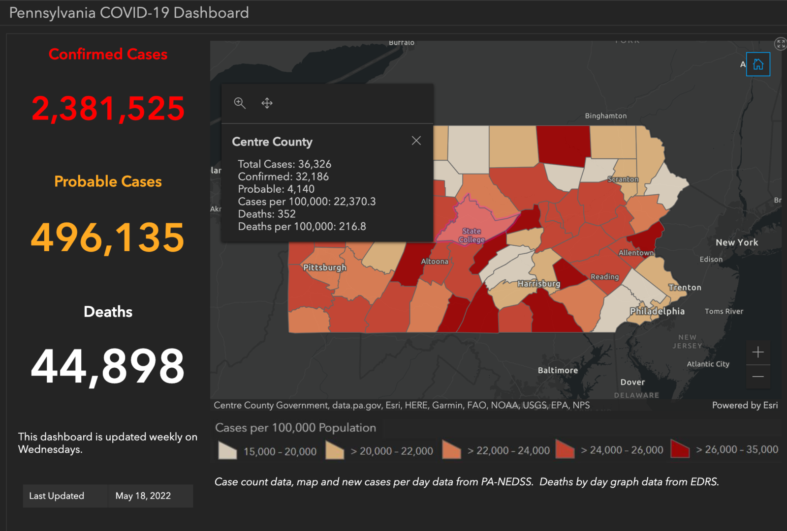 State College - covid-19 dashboard 5-18-22