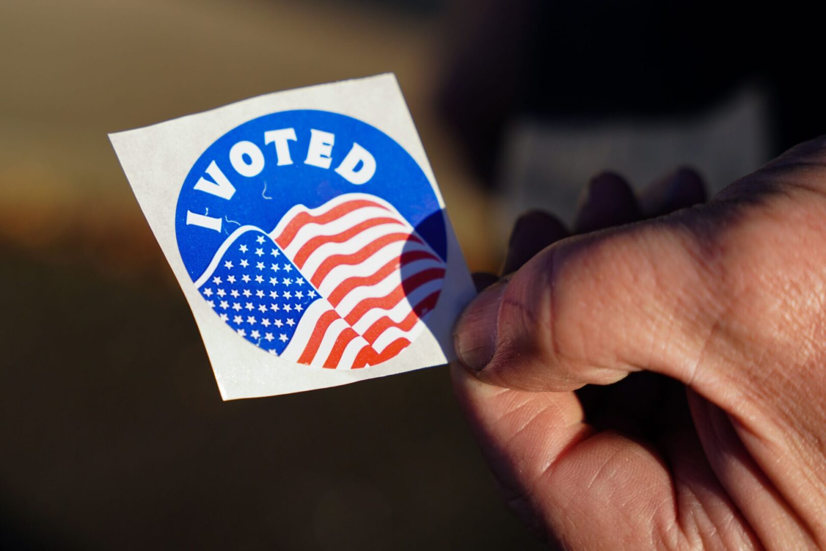 A Pennsylvania voter Jim Thorpe, Carbon County, holding an I voted sticker.