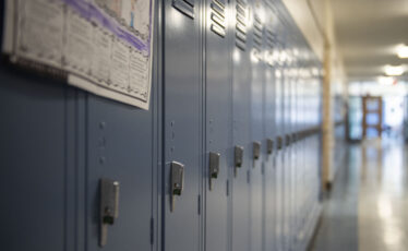 A row of lockers at Bennetts Valley Elementary School in Weedville, Pennsylvania.
