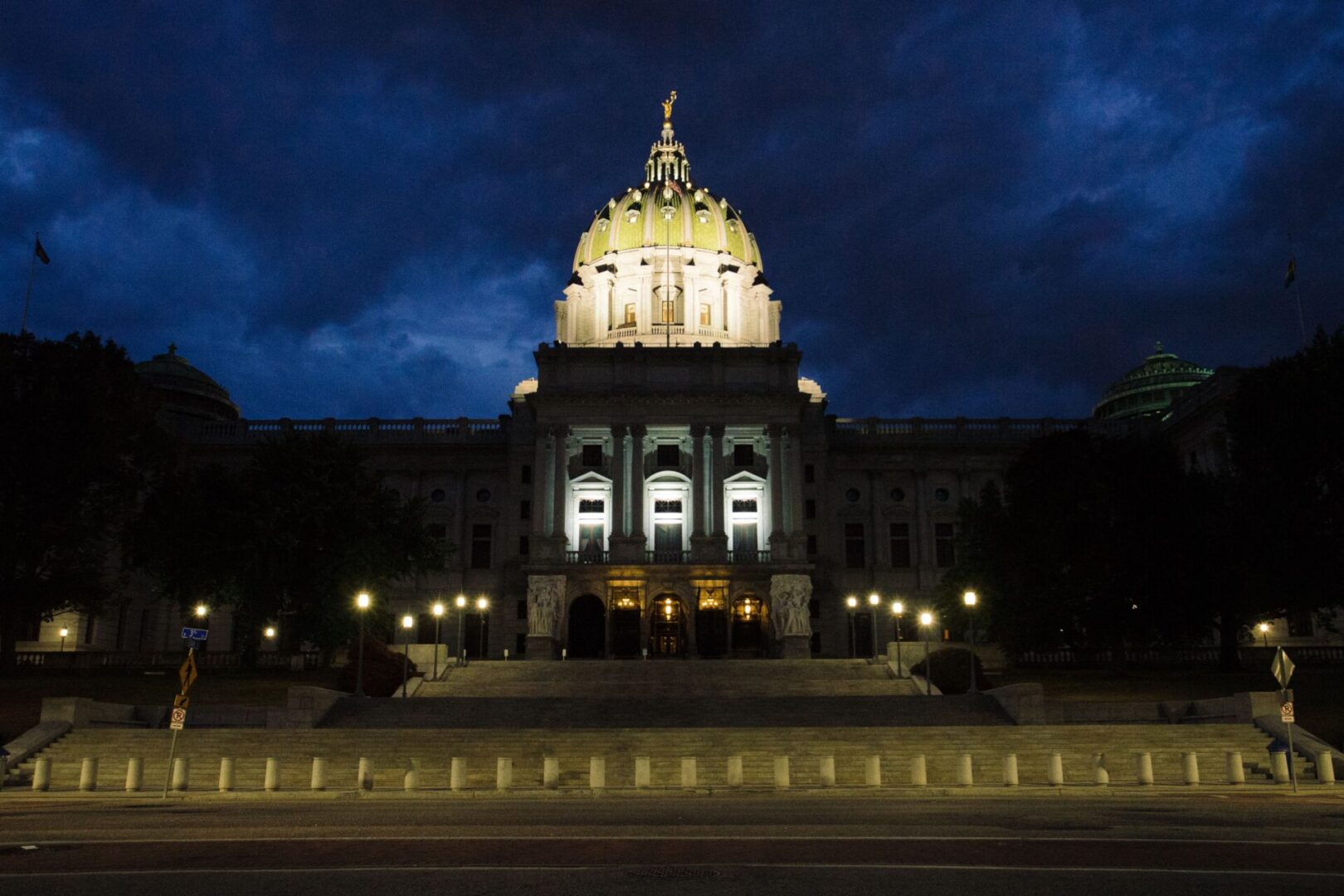 State College - pa capitol south side night spotlight