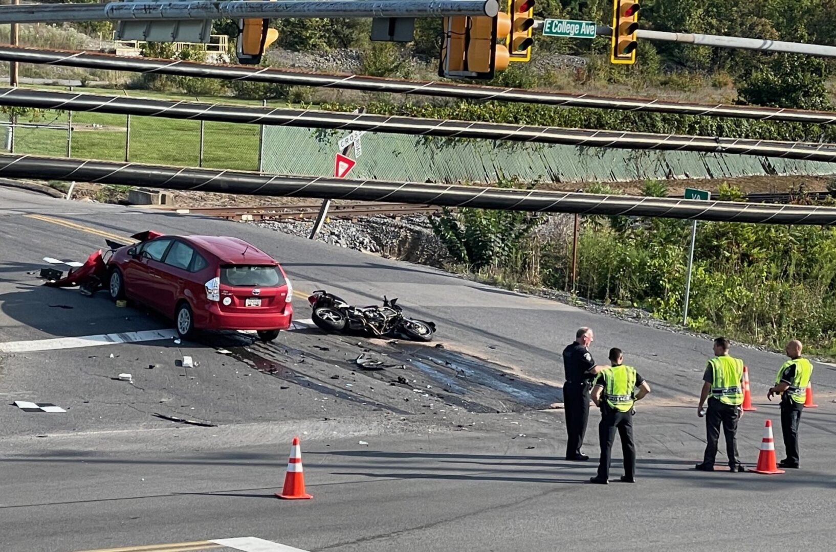 Police respond to car-motorcycle accident in College Township; helicopter called to scene