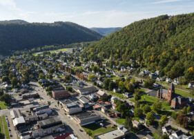 Emporium, the county seat of Cameron County, Pennsylvania, as seen from above.