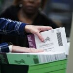 Lehigh County voter registration workers sort mail-in ballots Nov. 5, 2024, at Lehigh County Government Center in Allentown, Lehigh County, Pennsylvania. (Matt Smith / For Spotlight PA)