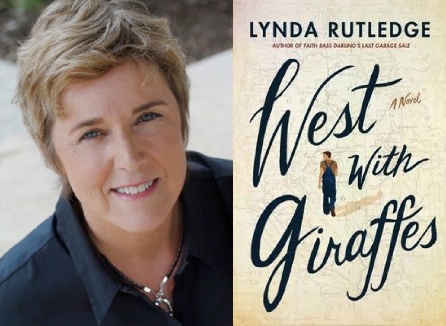 Author Lynda Rutledge and the cover of her book "West With Giraffes"