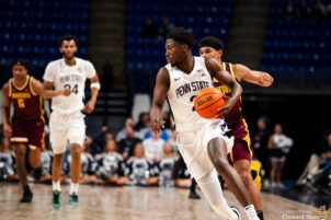 Penn State guard D'Marco Dunn drives against Minnesota on Tuesday, Feb. 4, 2025 at the Bryce Jordan Center.